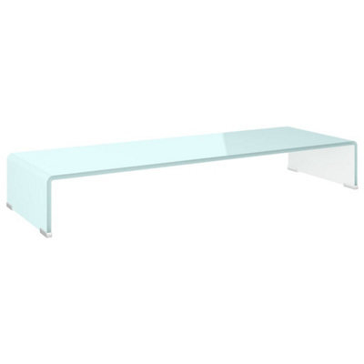 Berkfield Modern Tv Stand/monitor Riser Glass White 90X30X13 Cm - image 1
