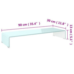 Berkfield Modern Tv Stand/monitor Riser Glass White 90X30X13 Cm - thumbnail 6