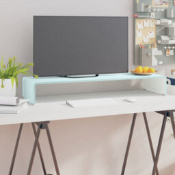 Berkfield Modern Tv Stand/monitor Riser Glass White 90X30X13 Cm - thumbnail 2