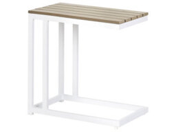 Wyld And Coco Terralux Garden Side Table With Light Plastic Wood Top And White Aluminium Frame, 35 X 60 X 59 Cm