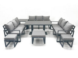 Fimous 12 Seater Garden Sofa Set Aluminium Furniture Rising Dining Tabe Set With Side Table 3 Footstools Dark Grey - thumbnail 1