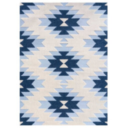 Loomed Blue Textured Tribal Geometric Weather-Resistant Outdoor Patio Area Rug 160X230Cm - thumbnail 6