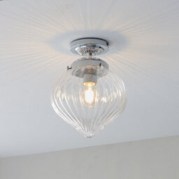 Luminosa Lighting Luminosa Cheston Semi Flush Ceiling Light Chrome, Clear Ribbed Glass Globe Shade, Ip44 - thumbnail 3