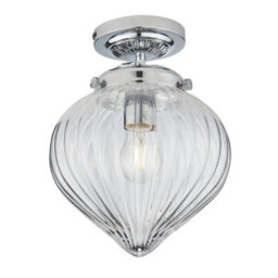 Luminosa Lighting Luminosa Cheston Semi Flush Ceiling Light Chrome, Clear Ribbed Glass Globe Shade, Ip44 - thumbnail 1