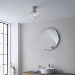 Luminosa Lighting Luminosa Cheston Semi Flush Ceiling Light Chrome, Clear Ribbed Glass Globe Shade, Ip44 - thumbnail 4
