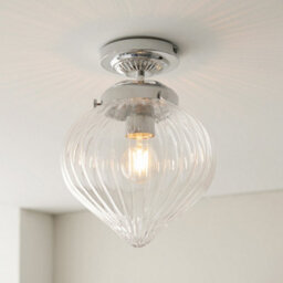 Luminosa Lighting Luminosa Cheston Semi Flush Ceiling Light Chrome, Clear Ribbed Glass Globe Shade, Ip44 - thumbnail 2