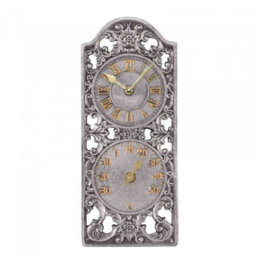 Annibells  Silver Garden Pewter Ornate Vintage Antique Indoor / Outdoor Wall Clock & Thermometer   (10182) - thumbnail 2