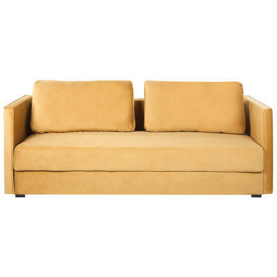 Beliani Sofa Bed 3 Seater Eksjo Velvet Mustard With Storage - image 1
