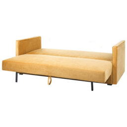 Beliani Sofa Bed 3 Seater Eksjo Velvet Mustard With Storage - thumbnail 6