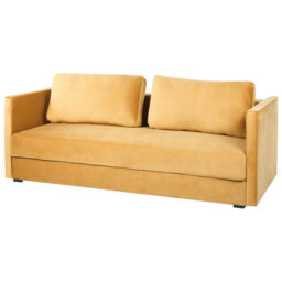 Beliani Sofa Bed 3 Seater Eksjo Velvet Mustard With Storage - thumbnail 5