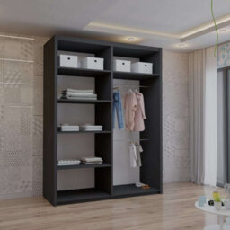 Sliding Wardrobes 4 u LTD Modern Sliding Wardrobe With Led Light And Ample Storage Black 180Cm - thumbnail 3