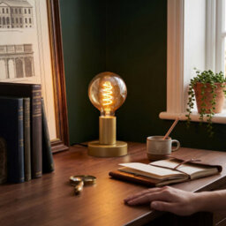 Happy Homewares Satin Gold Bulb Holder Table Lamp To Showcase Vintage Filament Bulbs - thumbnail 6