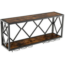 Costway 39 Bottles Wall Mounted Wine Rack Wine Display Shelf W/6-Row Of Stemware Holder - thumbnail 2