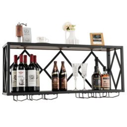 Costway 39 Bottles Wall Mounted Wine Rack Wine Display Shelf W/6-Row Of Stemware Holder