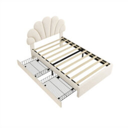 Abrihome 3Ft Single Upholstered Bed Frame With Adjustable Petal Headboard, Luxe Velvet Storage Bed, 2 Drawers & Solid Wood Slats, Beige - thumbnail 5