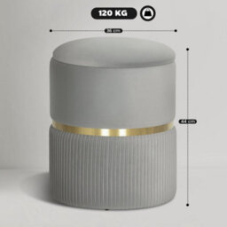 Wyld Haus Rivera Velvet Light Grey Ribbed Storage Ottoman With Gold Accent, 36 X 36 X 44 Cm - thumbnail 4