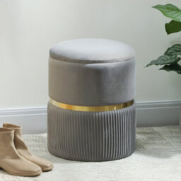 Wyld Haus Rivera Velvet Light Grey Ribbed Storage Ottoman With Gold Accent, 36 X 36 X 44 Cm - thumbnail 3