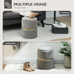 Wyld Haus Rivera Velvet Light Grey Ribbed Storage Ottoman With Gold Accent, 36 X 36 X 44 Cm - thumbnail 7
