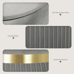 Wyld Haus Rivera Velvet Light Grey Ribbed Storage Ottoman With Gold Accent, 36 X 36 X 44 Cm - thumbnail 6