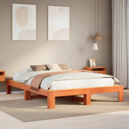 Berkfield Bed Frame Without Mattress Wax Brown 150X200 Cm King Size Solid Wood Pine - thumbnail 1