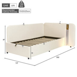 Matteo Single Velvet Storage Bed Frame With Usb Port & Reading Lamp - Beige - thumbnail 7