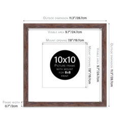 "10X10"" Walnut Picture Frame - 10X10"" Square Frame With 8X8"" Mount For 10X10""/8X8"" Pictures Vintage Style Wall Art, 1 Pack" - thumbnail 2