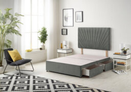"Somnior Beds Platinum Divan Bed Base With 2 Drawers & 30"" Headboard - Linen Fabric, Grey, 4Ft Small Double"