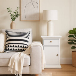 Wyld Haus Osaka Farmhouse White Wooden Bedside Table 1 Door 1 Drawer - thumbnail 2