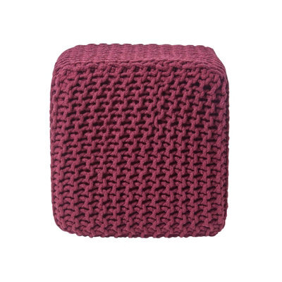 Homescapes Plum Cube Cotton Knitted Pouffe Footstool - image 1