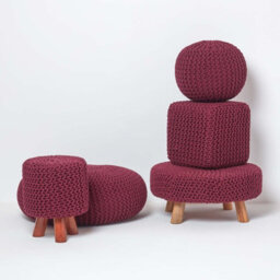 Homescapes Plum Cube Cotton Knitted Pouffe Footstool - thumbnail 5