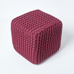 Homescapes Plum Cube Cotton Knitted Pouffe Footstool - thumbnail 3