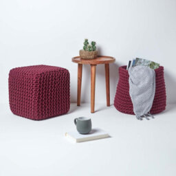 Homescapes Plum Cube Cotton Knitted Pouffe Footstool - thumbnail 6