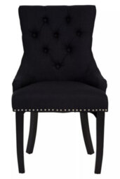 Orsina Black Linen Dining Chair, Comfortable High Back Office Chair, Aesthetic Linen Chair For Living Room - thumbnail 2