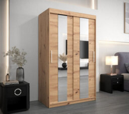 Arte Elegant Oak Artisan Pole Sliding Door Wardrobe W1200mm H2000mm D620mm Mirrored Classic Storage Solution - thumbnail 2