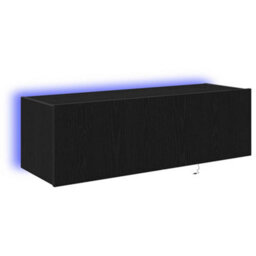 Berkfield Modern Tv Wall Cabinet With Led Lights Black Oak 100X35X31 Cm - thumbnail 1
