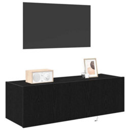 Berkfield Modern Tv Wall Cabinet With Led Lights Black Oak 100X35X31 Cm - thumbnail 3