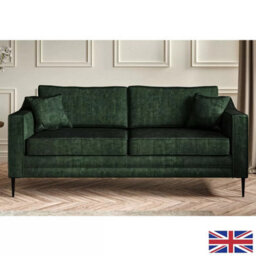 Aspen Green Velvet 3 Seater Sofa, Foam Cushions, Reversible Back & Seat, Piped Detailing, Black Metal Stiletto Legs - thumbnail 1