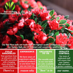 Pair Of Best Artificial 23Cm Red Rose Hanging Basket Flower Topiary Ball - Suitable For Outdoor Use - Weather & Fade Resistant - thumbnail 7