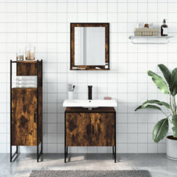 Berkfield 3 Piece Bathroom Cabinet Set Smoked Oak Engineered Wood - thumbnail 3