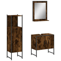 Berkfield 3 Piece Bathroom Cabinet Set Smoked Oak Engineered Wood - thumbnail 2