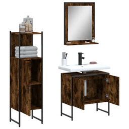 Berkfield 3 Piece Bathroom Cabinet Set Smoked Oak Engineered Wood - thumbnail 4