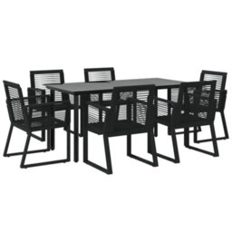 Berkfield 7 Piece Garden Dining Set Black Pvc Rattan - thumbnail 3
