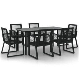 Berkfield 7 Piece Garden Dining Set Black Pvc Rattan - thumbnail 2