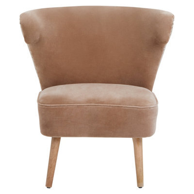 Orsina Mink Velvet And Natural Linen Chair, Dual Tone Accent Chair With Stud Detailing, High Back Chair - image 1
