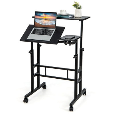 Costway Mobile Standing Desk Laptop Cart W/ Flip-Over Desktop Portable Overbed Table Home Office Computer Desk - image 1