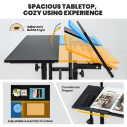 Costway Mobile Standing Desk Laptop Cart W/ Flip-Over Desktop Portable Overbed Table Home Office Computer Desk - thumbnail 4
