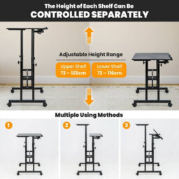 Costway Mobile Standing Desk Laptop Cart W/ Flip-Over Desktop Portable Overbed Table Home Office Computer Desk - thumbnail 3