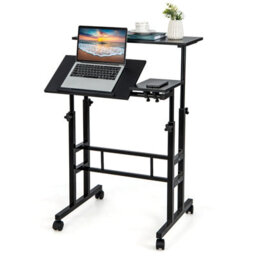 Costway Mobile Standing Desk Laptop Cart W/ Flip-Over Desktop Portable Overbed Table Home Office Computer Desk - thumbnail 1