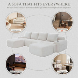 Abrihome Beige 4-Seater Modular Cord Sofa With 2 Ottomans, Cup Holders & Side Storage Pockets - thumbnail 6
