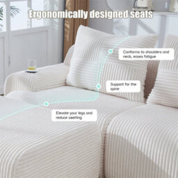 Abrihome Beige 4-Seater Modular Cord Sofa With 2 Ottomans, Cup Holders & Side Storage Pockets - thumbnail 3